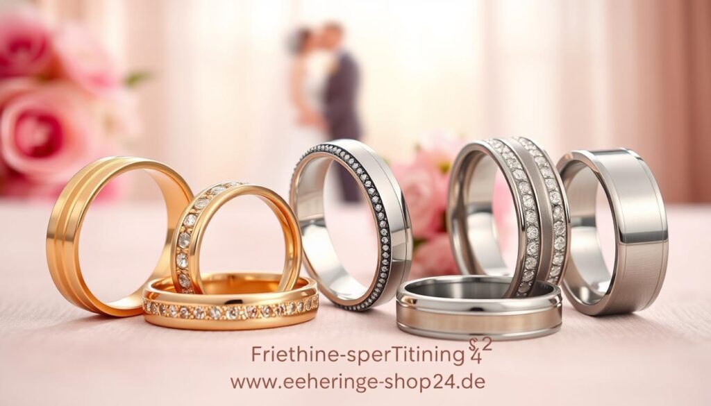 Verschiedene Eheringe aus unterschiedlichen Materialien