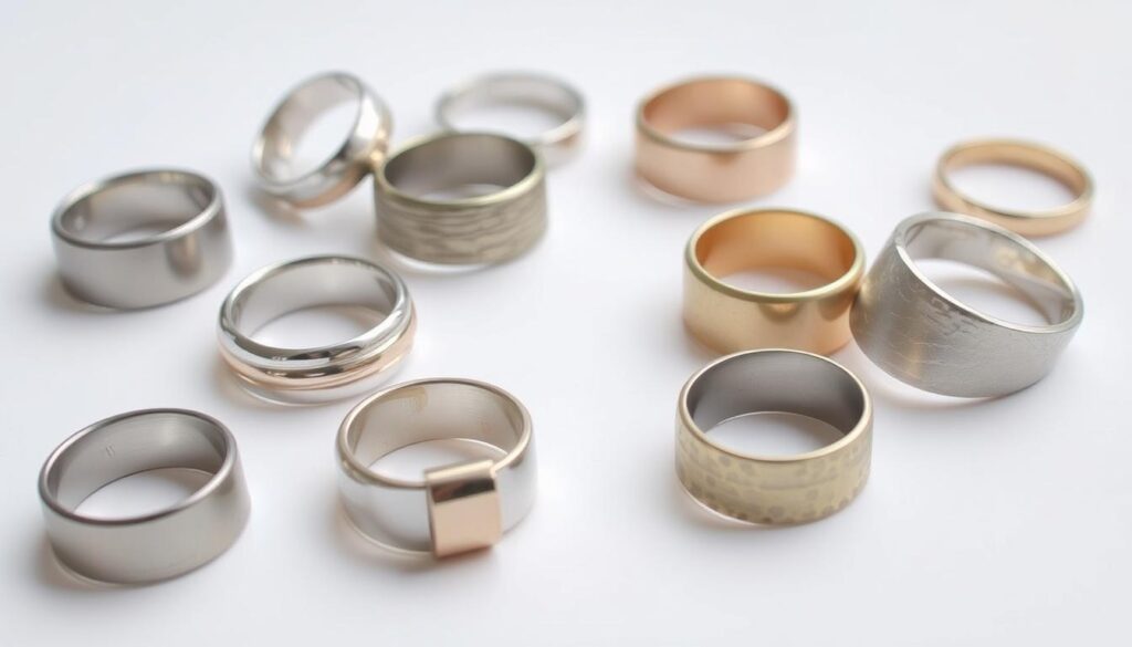 Ringe in verschiedenen Metallen und Oberflächenausführungen