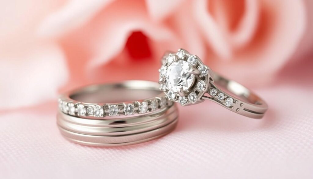 Silberne Eheringe mit Diamanten
