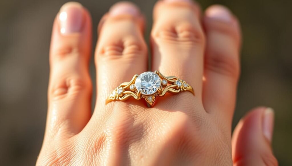 goldener verlobungsring am finger